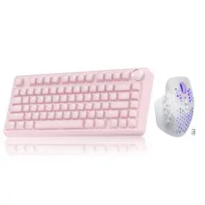 A75 and SM809, Wireless Keyboard and Mouse Combo for PC (A75 Crystal-Pink & SM809 White) A75 and SM809, Wireless Keyboard and Mouse Combo for PC (A75 Crystal-Pink & SM809 White)