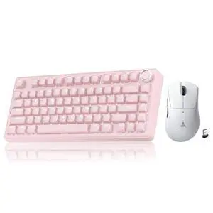 A75 and SM805, Wireless Keyboard and Mouse Combo for PC (A75 Crystal-Pink & SM805 White) A75 and SM805, Wireless Keyboard and Mouse Combo for PC (A75 Crystal-Pink & SM805 White)