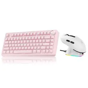 A75 and SM820, Wireless Keyboard and Mouse Combo for PC (A75 Crystal-Pink & SM820 White) A75 and SM820, Wireless Keyboard and Mouse Combo for PC (A75 Crystal-Pink & SM820 White)