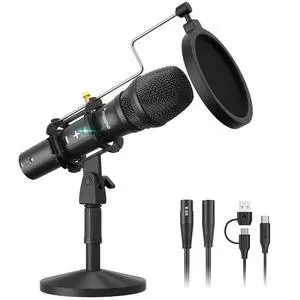 USB/XLR Dynamic Microphone for PC Podcast Recording Studio Streaming | Computer Microphone with Volu USB/XLR Dynamic Microphone for PC Podcast Recording Studio Streaming | Computer Microphone with Volu