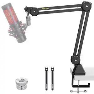 Microphone Boom Arm: Heavy Duty Adjustable Metal Suspension mic stand with Upgraded Desk Clamp and 3 Microphone Boom Arm: Heavy Duty Adjustable Metal Suspension mic stand with Upgraded Desk Clamp and 3