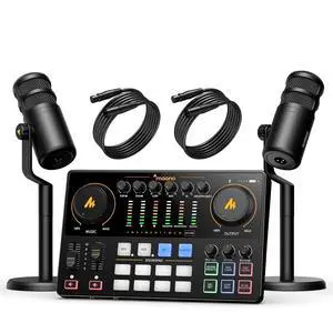 Podcast Equipment Bundle for 2: Audio Interface Mixer with 2 XLR Dynamic Mic Noise Reduction Podcast Podcast Equipment Bundle for 2: Audio Interface Mixer with 2 XLR Dynamic Mic Noise Reduction Podcast
