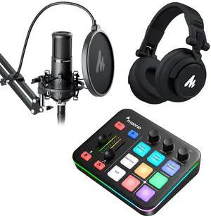 XLR Condenser Microphone and Gaming Mixer & Studio Headphone Kit, for Live Streaming, Podcasting, Co XLR Condenser Microphone and Gaming Mixer & Studio Headphone Kit, for Live Streaming, Podcasting, Co