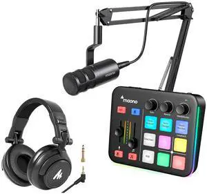 Gaming Audio Mixer & XLR Dynamic Microphone&Headphone, Audio Interface with Pro-preamp, RGB, Bluetoo Gaming Audio Mixer & XLR Dynamic Microphone&Headphone, Audio Interface with Pro-preamp, RGB, Bluetoo