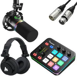 XLR/USB Dynamic Microphone and Gaming Mixer & Studio Headphone Kit, for Live Streaming, Podcasting, XLR/USB Dynamic Microphone and Gaming Mixer & Studio Headphone Kit, for Live Streaming, Podcasting,