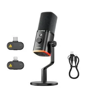 PD100W Wireless Microphone for iPhone, Android Phone,PC,Desktop Mic with USB-C/Lightning Receiver fo PD100W Wireless Microphone for iPhone, Android Phone,PC,Desktop Mic with USB-C/Lightning Receiver fo