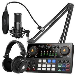Podcast Equipment Bundle: Audio Interface, XLR Condenser Mic and Headphones with Dual XLR Input, Qui Podcast Equipment Bundle: Audio Interface, XLR Condenser Mic and Headphones with Dual XLR Input, Qui