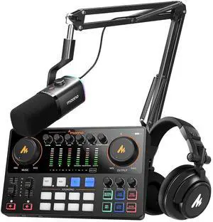 Podcast Equipment: Audio Interface, USB/XLR Dynamic Mic and Headphones with Dual XLR Input, Quick to Podcast Equipment: Audio Interface, USB/XLR Dynamic Mic and Headphones with Dual XLR Input, Quick to