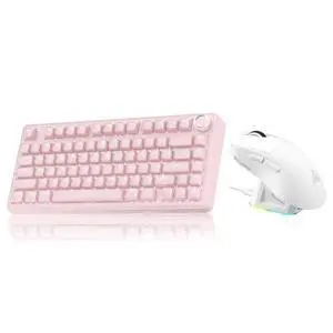 A75 and SM822, Wireless Keyboard and Mouse Combo for PC (A75 Crystal-Pink & SM822 White) A75 and SM822, Wireless Keyboard and Mouse Combo for PC (A75 Crystal-Pink & SM822 White)