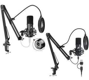 Microphone Set: PC Computer Podcast Cardioid Metal Mic Kit with Software for Recording, Studio, Sing Microphone Set: PC Computer Podcast Cardioid Metal Mic Kit with Software for Recording, Studio, Sing