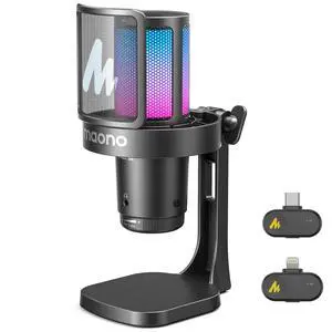 DGM20W Wireless Microphone, Noise Cancellation Condenser Mic for Gaming Streaming,with USB-C & Light DGM20W Wireless Microphone, Noise Cancellation Condenser Mic for Gaming Streaming,with USB-C & Light
