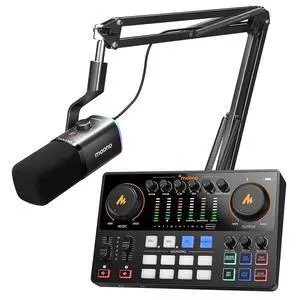 Podcast Equipment Bundle: Audio Interface and USB/XLR Dynamic Mic with Dual XLR Input, Quick to Mute Podcast Equipment Bundle: Audio Interface and USB/XLR Dynamic Mic with Dual XLR Input, Quick to Mute