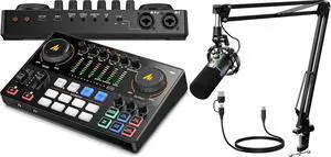 Podcast Equipment Bundle: Audio Interface and USB/XLR Dynamic Mic with Dual XLR Input, Quick to Mute Podcast Equipment Bundle: Audio Interface and USB/XLR Dynamic Mic with Dual XLR Input, Quick to Mute
