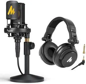 PM500 XLR Condenser Microphone with 34mm Large Diaphragm and AU-MH601 Over Ear Stereo Monitor Closed PM500 XLR Condenser Microphone with 34mm Large Diaphragm and AU-MH601 Over Ear Stereo Monitor Closed