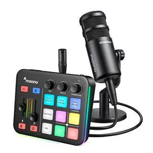 Gaming Audio Mixer & XLR Dynamic Microphone, Audio Interface with Pro-preamp, RGB, Bluetooth, 48V Ph Gaming Audio Mixer & XLR Dynamic Microphone, Audio Interface with Pro-preamp, RGB, Bluetooth, 48V Ph