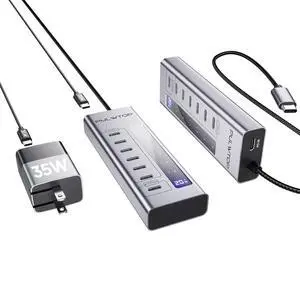 Powered USB C Hub, 7 in 1 USB C Hub Support Data 10Gbps & Charging(Not Support Video), USB C Powered Hub 10Gbps Ports for iMac, MacBook Pro/Air, iPad, XPS, USB Hub with 35W PD Power Adapter Powered USB C Hub, 7 in 1 USB C Hub Support Data 10Gbps & Charging(Not Support Video), USB C Powered Hub 10Gbps Ports for iMac, MacBook Pro/Air, iPad, XPS, USB Hub with 35W PD Power Adapter