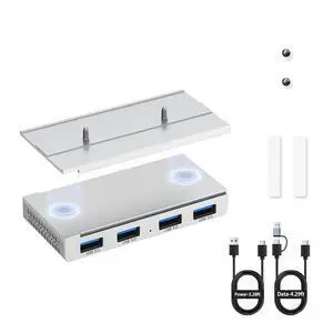 Magnetic USB 3.0 Hub, 4-Port Desk Mount USB Hub with 59in Data Cable, Industrial-Strength Magnetic Hub to Attach to a Desk/PC Case, Powered USB 3.0 Hub for PC, Mac, Desktop, Silver Magnetic USB 3.0 Hub, 4-Port Desk Mount USB Hub with 59in Data Cable, Industrial-Strength Magnetic Hub to Attach to a Desk/PC Case, Powered USB 3.0 Hub for PC, Mac, Desktop, Silver