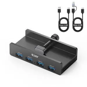 Clamp USB 3.0 Hub for Desk & Monitor, 4-Port 5Gbps High-Speed Under Desk USB Hub with 59in Extra Long Data Cable, Aluminum Multi Port Splitter for PC, Mac, Laptop, Black Clamp USB 3.0 Hub for Desk & Monitor, 4-Port 5Gbps High-Speed Under Desk USB Hub with 59in Extra Long Data Cable, Aluminum Multi Port Splitter for PC, Mac, Laptop, Black