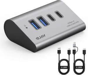 10Gbps USB 3.2 Hub, 4-Port USB C/A Splitter for SSD,Laptop,PC,Mac | Aluminum,23° Ergonomic,Extra Power Supply Port,Stable Data Transmission,Dual Cable 10Gbps USB 3.2 Hub, 4-Port USB C/A Splitter for SSD,Laptop,PC,Mac | Aluminum,23° Ergonomic,Extra Power Supply Port,Stable Data Transmission,Dual Cable