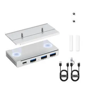 4 Port Magnetic USB C Hub, 5Gbps Mountable Data Splitter with 59in Cable, Under Desk USB Hub with Mount, Magnetic Desktop Extender for PC Mac, Silver 4 Port Magnetic USB C Hub, 5Gbps Mountable Data Splitter with 59in Cable, Under Desk USB Hub with Mount, Magnetic Desktop Extender for PC Mac, Silver
