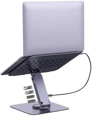 360 Rotating Laptop Stand with 10Gbps USB 3.2 Hub, Heavy Duty Aluminum Computer Riser for Desk, Adjustable Ergonomic Holder for MacBook Pro Air, Dell, HP, Office 360 Rotating Laptop Stand with 10Gbps USB 3.2 Hub, Heavy Duty Aluminum Computer Riser for Desk, Adjustable Ergonomic Holder for MacBook Pro Air, Dell, HP, Office