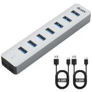 7 Ports USB Hub, Aluminum Multiport Desktop USB Adapter Powered USB Splitter for Laptop, Mobile Phones, PC, PS4 and Other USB Devices(3.3Ft Data Cable+3.3Ft Charging Cable) 7 Ports USB Hub, Aluminum Multiport Desktop USB Adapter Powered USB Splitter for Laptop, Mobile Phones, PC, PS4 and Other USB Devices(3.3Ft Data Cable+3.3Ft Charging Cable)