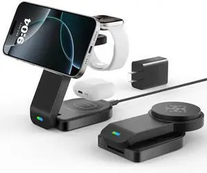 3 in 1 Wireless Charging Station Compatible with Apple,Foldable Magnetic Wireless Charger for iPhone 17/16/15/14/13/12,Apple Watch Series 11/Ultra 3/SE 3/10/9/8/7/6/5/4,Air-Pods Pro 3/4/3/Pro/2(Black) 3 in 1 Wireless Charging Station Compatible with Apple,Foldable Magnetic Wireless Charger for iPhone 17/16/15/14/13/12,Apple Watch Series 11/Ultra 3/SE 3/10/9/8/7/6/5/4,Air-Pods Pro 3/4/3/Pro/2(Black)