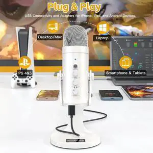 Podcast Microphone, Noise Cancellation Mic with Gain, Volume Adjustment & Mute Button, Monitor & Echo, for ASMR, Vocal Recording, YouTube, TikTok, PC, iPhone, iPad, Android, Mac, K66, White Podcast Microphone, Noise Cancellation Mic with Gain, Volume Adjustment & Mute Button, Monitor & Echo, for ASMR, Vocal Recording, YouTube, TikTok, PC, iPhone, iPad, Android, Mac, K66, White