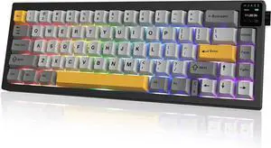 AK650 Gasket Mechanical Keyboard, 65% Wireless Hot Swappable Keyboard with TFT Screen and Knob, RGB Backlit, Five-Layer Padding, 2.4GHz/USB-C/BT5.3 Gaming Keyboards, Back Gray Yellow AK650 Gasket Mechanical Keyboard, 65% Wireless Hot Swappable Keyboard with TFT Screen and Knob, RGB Backlit, Five-Layer Padding, 2.4GHz/USB-C/BT5.3 Gaming Keyboards, Back Gray Yellow