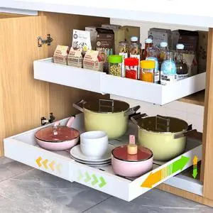 2 Pack Pull Out Cabinet Organizer 21" Deep Expandable Slide Out Drawer Organizers,No Drill Pull Out Drawers Adhesive with Nano Compatible Framed Cabinets Shelves For Kitchen Pantry Adjustable Width 2 Pack Pull Out Cabinet Organizer 21" Deep Expandable Slide Out Drawer Organizers,No Drill Pull Out Drawers Adhesive with Nano Compatible Framed Cabinets Shelves For Kitchen Pantry Adjustable Width