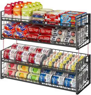 2-Pack Stackable Can Organizer for Pantry Shelf, Adjustable Extra-Long Rolling Can Rack for Kitchen Cupboard Storage, Sturdy Standing Can Holder for Canned Food Goods Soda up to 128, 2 Tier, Black 2-Pack Stackable Can Organizer for Pantry Shelf, Adjustable Extra-Long Rolling Can Rack for Kitchen Cupboard Storage, Sturdy Standing Can Holder for Canned Food Goods Soda up to 128, 2 Tier, Black