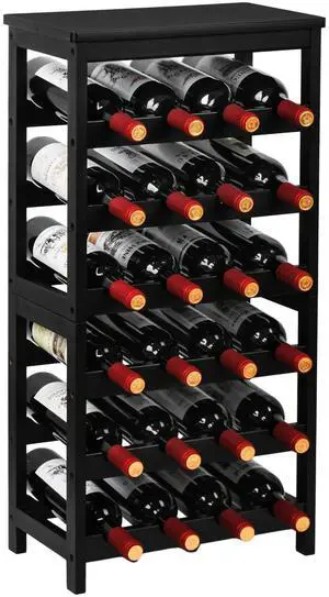 VASMIA Wine Rack Freestanding Floor, 6-Tier Display Wine Storage Shelves with Table Top, 24-Botttle Bamboo Wine Rack Shelf for Kitchen Bar Dining Room Living Room, Black VASMIA Wine Rack Freestanding Floor, 6-Tier Display Wine Storage Shelves with Table Top, 24-Botttle Bamboo Wine Rack Shelf for Kitchen Bar Dining Room Living Room, Black