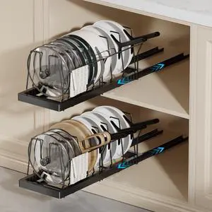 Magheo 2 Pack Pots and Pans Organizer Under Cabinet, 22" Deep Expandable Pull Out Pot Lid Organizer and Storage with 10 Adjustable Dividers No Drill Pot and Pan Holder Rack with Handle Bracket(Black) Magheo 2 Pack Pots and Pans Organizer Under Cabinet, 22" Deep Expandable Pull Out Pot Lid Organizer and Storage with 10 Adjustable Dividers No Drill Pot and Pan Holder Rack with Handle Bracket(Black)