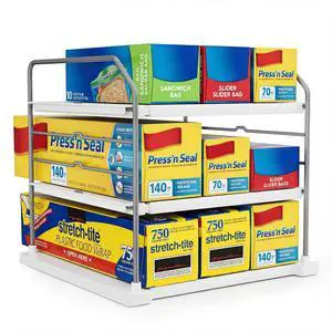 EVERIE Extendable 3-Tier Kitchen Cabinet & Pantry Organizer for Plastic Wrap, Foil & Storage Bags, Adjustable Heavy Duty Shelf Rack for Wrap Boxes, Jars & Snack Boxes (1116.7 in Wide), Pack of 2 EVERIE Extendable 3-Tier Kitchen Cabinet & Pantry Organizer for Plastic Wrap, Foil & Storage Bags, Adjustable Heavy Duty Shelf Rack for Wrap Boxes, Jars & Snack Boxes (1116.7 in Wide), Pack of 2