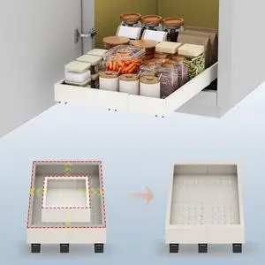 Pull out Cabinet Organizer,Expandable Width(11"-16"),Depth(17"-24") with 3 Rails,Roll out Drawers,No Drill Adjustable Slide out Shelves for Kitchen,Pantry,for Both Lip and Lip-Free Cabinets,White(1PC) Pull out Cabinet Organizer,Expandable Width(11"-16"),Depth(17"-24") with 3 Rails,Roll out Drawers,No Drill Adjustable Slide out Shelves for Kitchen,Pantry,for Both Lip and Lip-Free Cabinets,White(1PC)
