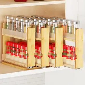 SpaceAid Bamboo Pull Out Spice Rack Organizer for Cabinet, Heavy Duty Slide Out Seasoning Kitchen Pantry Sliding Vertical Organization, 10.1" Wide, 4 Drawers(2" Wide), 2-Tier, Natural SpaceAid Bamboo Pull Out Spice Rack Organizer for Cabinet, Heavy Duty Slide Out Seasoning Kitchen Pantry Sliding Vertical Organization, 10.1" Wide, 4 Drawers(2" Wide), 2-Tier, Natural