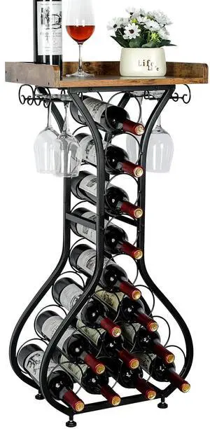 X-cosrack Wine Rack Freestanding Floor, Mini Bar Table Wine Holder Stand Liquor Cabinet with Glass Holder Wood Tabletop 14 Bottles Floor Wine Storage for Home Bar Kitchen Living Room X-cosrack Wine Rack Freestanding Floor, Mini Bar Table Wine Holder Stand Liquor Cabinet with Glass Holder Wood Tabletop 14 Bottles Floor Wine Storage for Home Bar Kitchen Living Room