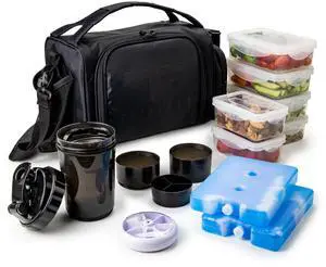 ThinkFit Insulated Meal Prep Lunch Box with 6 BPA-Free, Reusable, Microwavable, Freezer Safe Food Portion-Control Containers, Shaker Cup, Pill Organizer, Lunch Bag with Storage Pocket - (Black) ThinkFit Insulated Meal Prep Lunch Box with 6 BPA-Free, Reusable, Microwavable, Freezer Safe Food Portion-Control Containers, Shaker Cup, Pill Organizer, Lunch Bag with Storage Pocket - (Black)