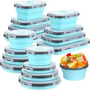 Yaomiao 16 Pack Collapsible Food Storage Containers with Lid Foldable 8 Pcs Rectangle Storage Bowl and 8 Pcs Round Silicone Food Bow for Lunch Camping Rv Accessories Microwave Freezer(Gray, Blue) Yaomiao 16 Pack Collapsible Food Storage Containers with Lid Foldable 8 Pcs Rectangle Storage Bowl and 8 Pcs Round Silicone Food Bow for Lunch Camping Rv Accessories Microwave Freezer(Gray, Blue)