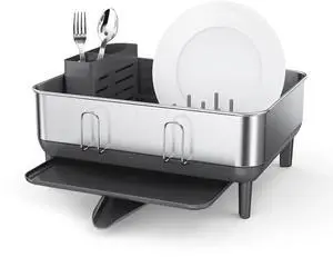 simplehuman Steel Frame Dishrack, Compact Dish Drying Rack for Small Kitchens, 360º Easy Drain Swivel Spout, Anti-Residue Coating, Moisture Control Surface, Brushed Stainless Steel simplehuman Steel Frame Dishrack, Compact Dish Drying Rack for Small Kitchens, 360º Easy Drain Swivel Spout, Anti-Residue Coating, Moisture Control Surface, Brushed Stainless Steel