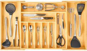 Umilife Extra Large Expandable Kitchen Siverware Utensils Drawer Organizer, 19" Deep for Big Drawer, Adjustable Bamboo Wood Drawer Divider with Curved Grooves, Cutlery Tray Flatware Holder Umilife Extra Large Expandable Kitchen Siverware Utensils Drawer Organizer, 19" Deep for Big Drawer, Adjustable Bamboo Wood Drawer Divider with Curved Grooves, Cutlery Tray Flatware Holder