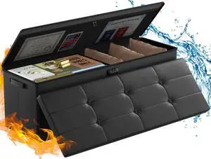ENGPOW Storage Ottoman, Fireproof Folding Bench with Lock(15x 43x15), Water-Resistant Heat Insulation Large Storage Chest with Handles2 Extra Boxes Safe for Living Room, Bedroom, Home, Black ENGPOW Storage Ottoman, Fireproof Folding Bench with Lock(15x 43x15), Water-Resistant Heat Insulation Large Storage Chest with Handles2 Extra Boxes Safe for Living Room, Bedroom, Home, Black