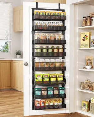 SNTD 8 Tiers Over the Door Organizer - Height Adjustable Pantry Organizers and Storage with Dense Mesh Baskets, Anti-Swing Hanging Door Spice Rack for Kitchen Bathroom (Black, 17" W x 6" D x 69" H) SNTD 8 Tiers Over the Door Organizer - Height Adjustable Pantry Organizers and Storage with Dense Mesh Baskets, Anti-Swing Hanging Door Spice Rack for Kitchen Bathroom (Black, 17" W x 6" D x 69" H)
