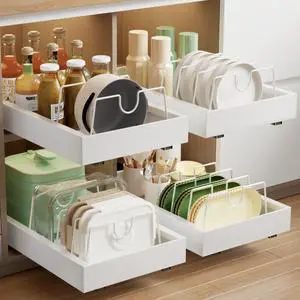 Mustorn 2 Pack Pull Out Cabinet Organizer with 8 Dividers,21.8" Deep Slide Out Drawers for Cabinets Adhesive Pull Out Drawers Heavy Duty Pull Out Shelves for Kitchen, Cupboard, Pantry, Bathroom-White Mustorn 2 Pack Pull Out Cabinet Organizer with 8 Dividers,21.8" Deep Slide Out Drawers for Cabinets Adhesive Pull Out Drawers Heavy Duty Pull Out Shelves for Kitchen, Cupboard, Pantry, Bathroom-White