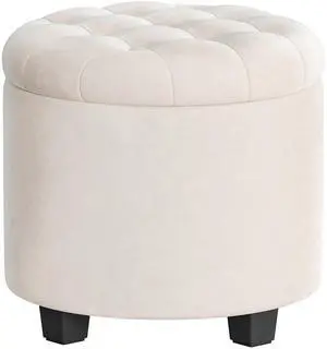 SONGMICS Round Ottoman, Ottoman with Storage, 17.7 x 17.7 x 17.5 Inches, Foot Rest with Legs, Velvet, Load up to 330 lb, for Living Room, Bedroom, Cream White ULOM012W01 SONGMICS Round Ottoman, Ottoman with Storage, 17.7 x 17.7 x 17.5 Inches, Foot Rest with Legs, Velvet, Load up to 330 lb, for Living Room, Bedroom, Cream White ULOM012W01