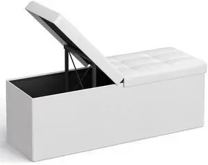 SONGMICS MAZIE Collection - 43 Inches Storage Ottoman Bench with Flipping Lid, Storage Chest with Iron Frame Support, Load 660 lb, for Living Room, Bedroom, Synthetic Leather, White ULSF75WT SONGMICS MAZIE Collection - 43 Inches Storage Ottoman Bench with Flipping Lid, Storage Chest with Iron Frame Support, Load 660 lb, for Living Room, Bedroom, Synthetic Leather, White ULSF75WT