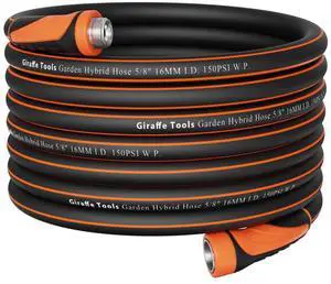 Giraffe Tools Garden Hose 5/8", Water Hose Heavy Duty, Flexible, Lightweight Hybrid Hose with Swivel Handle, 100ft Male to Female Fittings, Burst 600 PSI Giraffe Tools Garden Hose 5/8", Water Hose Heavy Duty, Flexible, Lightweight Hybrid Hose with Swivel Handle, 100ft Male to Female Fittings, Burst 600 PSI