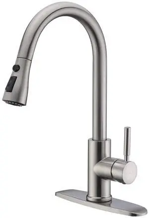 WEWE Single Handle High Arc Brushed Nickel Pull Out Kitchen Faucet,Single Level Stainless Steel Kitchen Sink Faucets with Pull Down Sprayer,Suitable for Laundry Rv Bar WEWE Single Handle High Arc Brushed Nickel Pull Out Kitchen Faucet,Single Level Stainless Steel Kitchen Sink Faucets with Pull Down Sprayer,Suitable for Laundry Rv Bar