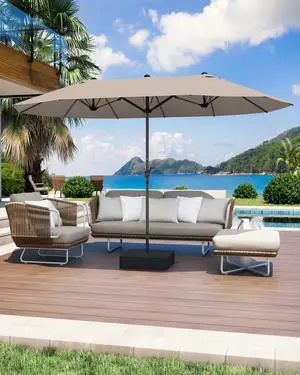GDPFN 15FT Large Patio Umbrella with Base Included, Outdoor Deck Standing Umbrella with Crank Handle, Double-Side Rectangular Pool Umbrella for Outside, Market, Patio, Beige GDPFN 15FT Large Patio Umbrella with Base Included, Outdoor Deck Standing Umbrella with Crank Handle, Double-Side Rectangular Pool Umbrella for Outside, Market, Patio, Beige