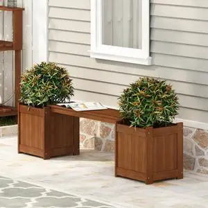 Furinno TIOMAN Planter Box with Bench, Hardwood Flower Box with Seat, Cube Garden Box, in Teak Oil, Outdoor Indoor, Garden, Patio, Balcony, Light Wood Furinno TIOMAN Planter Box with Bench, Hardwood Flower Box with Seat, Cube Garden Box, in Teak Oil, Outdoor Indoor, Garden, Patio, Balcony, Light Wood